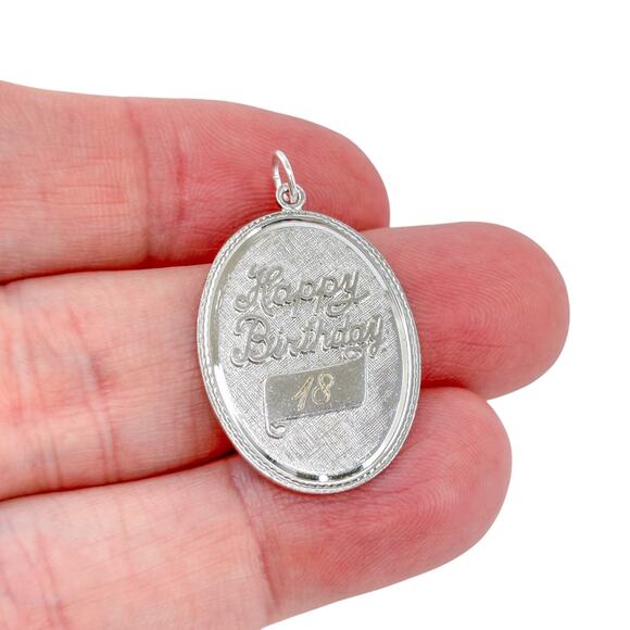 Happy 18th Birthday Charm Pendant | Vintage Sterling Silver 925 - Picture 1 of 6